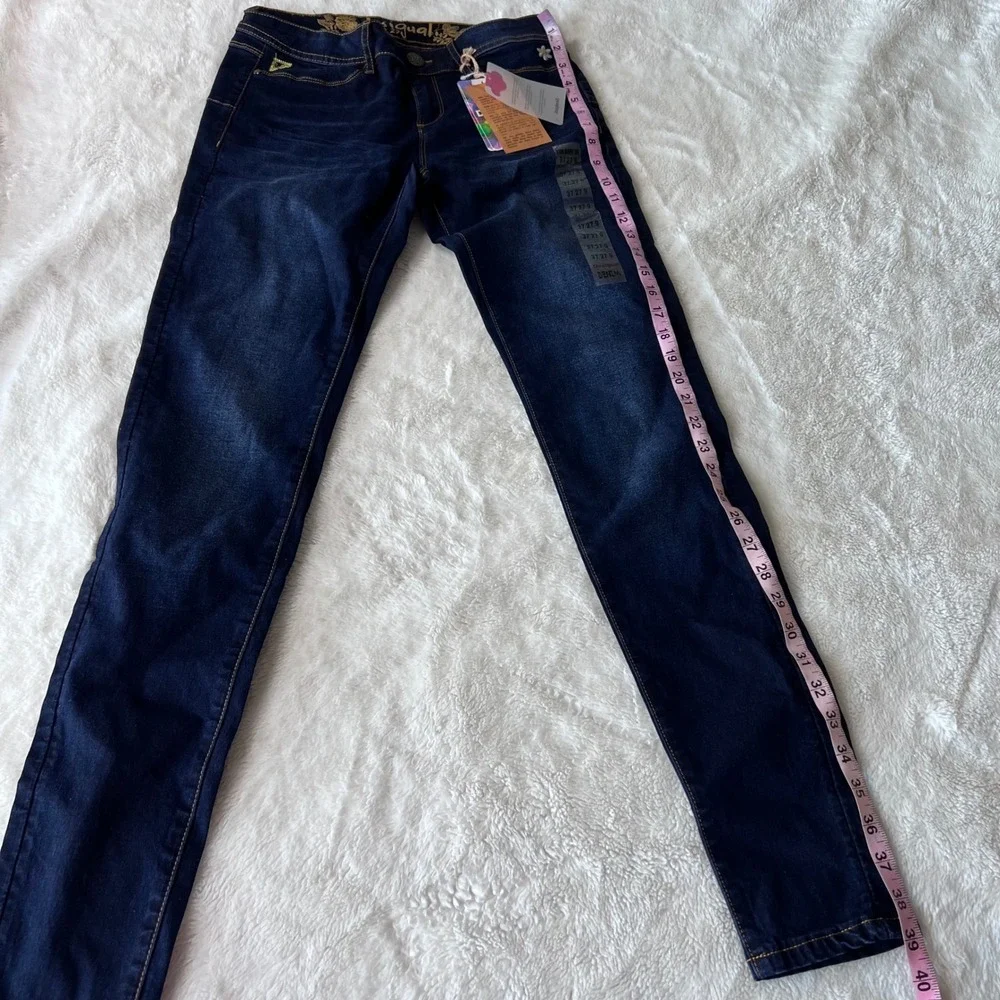 Desigual‎ Denim Irati Skinny Jeans Dark Wash Embroidered Indigo 18SWDD61 Size 3